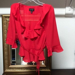 Topshop Red Ruffle Blouse